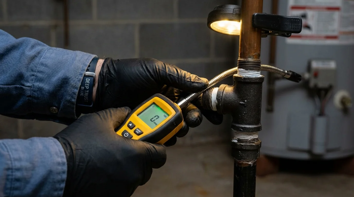 Gas leak detection with electronic sniffer by Johns Plumbing LLC in Ferris