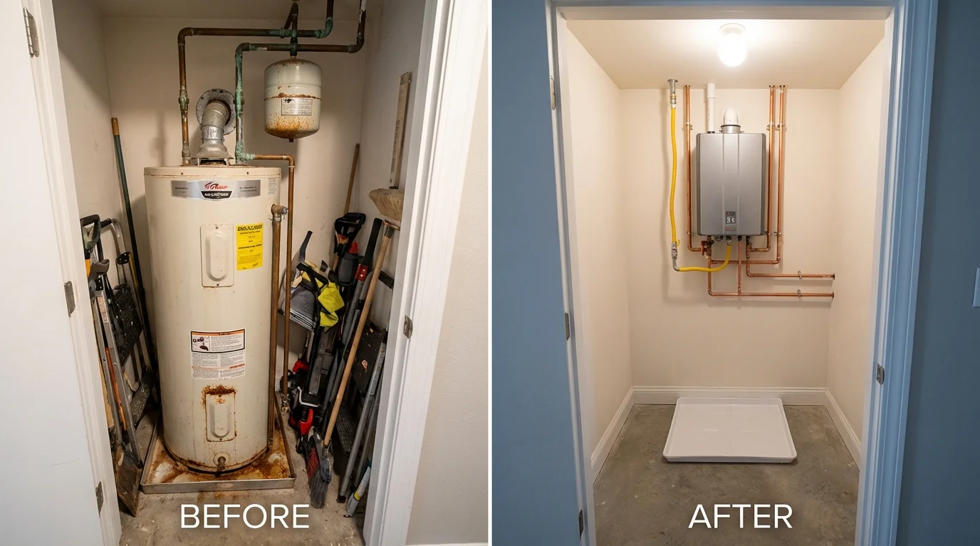 Tank water heater versus wall-mounted tankless unit comparison for Ferris, TX homeowners
