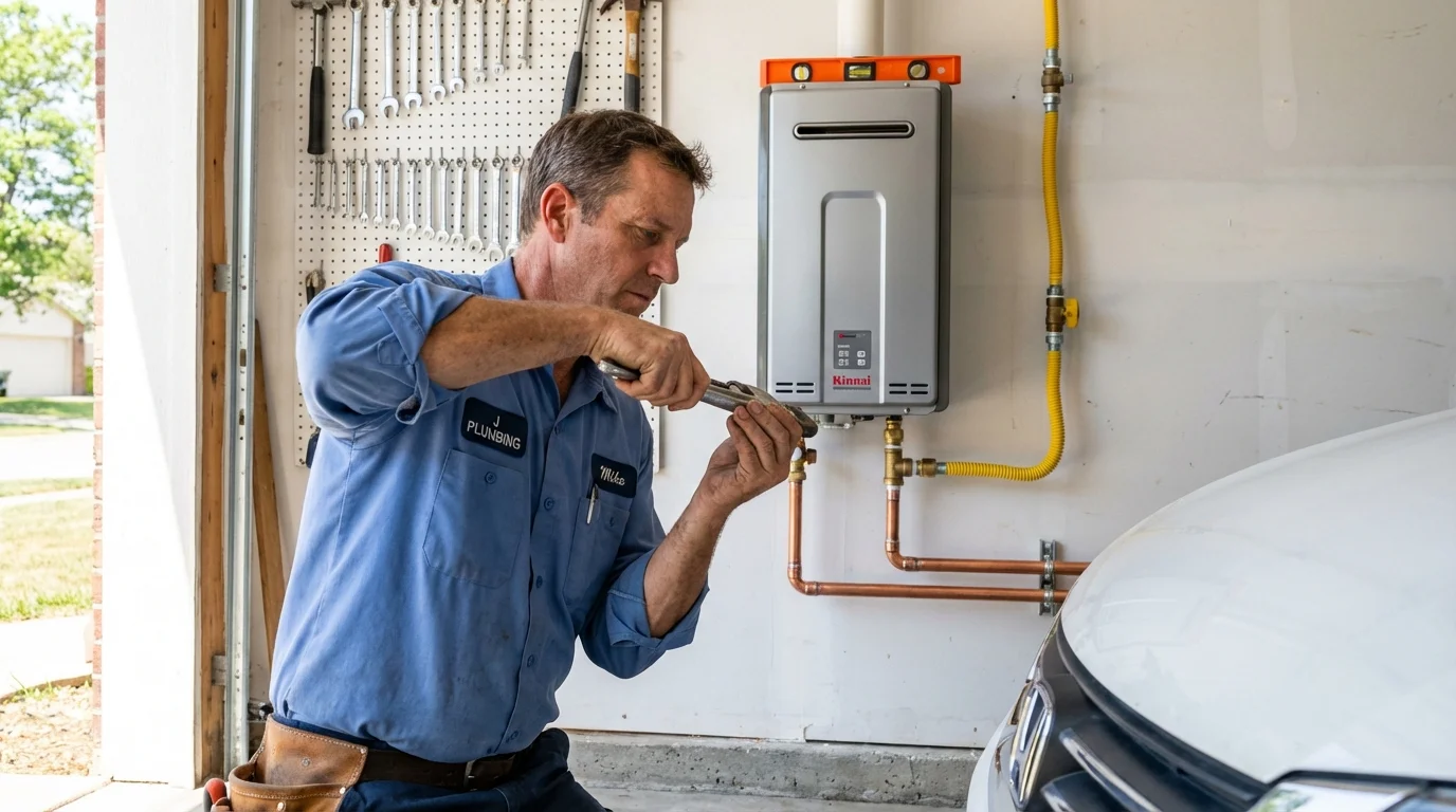 Tankless water heater installation by a Johns Plumbing LLC plumber in Ferris